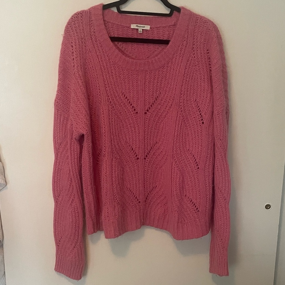 Madewell Vibrant Pink Knit Crew Neck Sweater | Charley Pullover | Size L